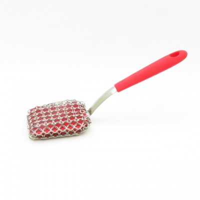 NEW ARRIVALS Chainmail Scrubber Cast Iron Cleaner with Handle for Pans Skillets Red Color