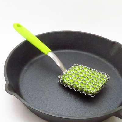 NEW ARRIVALS Cast Iron Cleaner with Handle for Pans Skillets Green Color